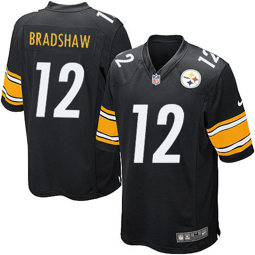 Men's Game Terry Bradshaw Nike Jersey Black Home - #12 NFL Pittsburgh Steelers